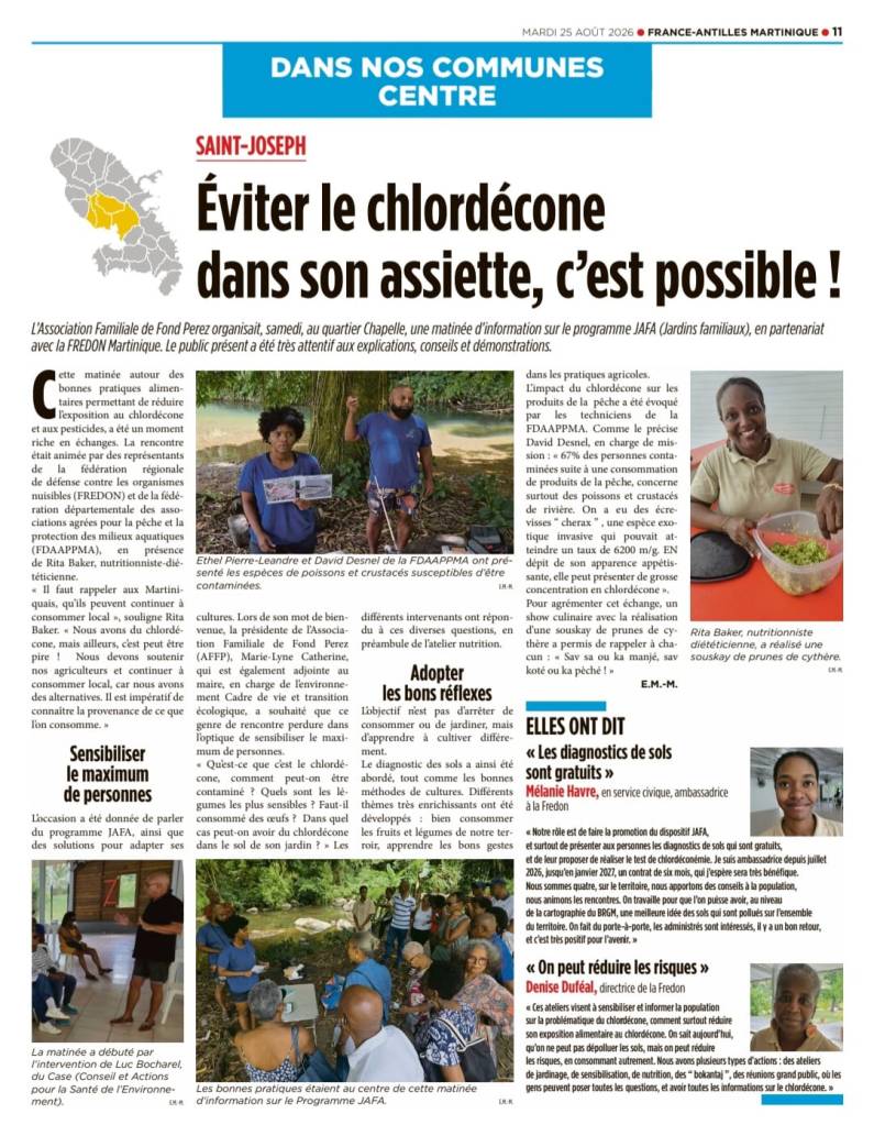 article du France-antilles Martinique sur la matinée d'informations sur une alimentation sans chlordécone